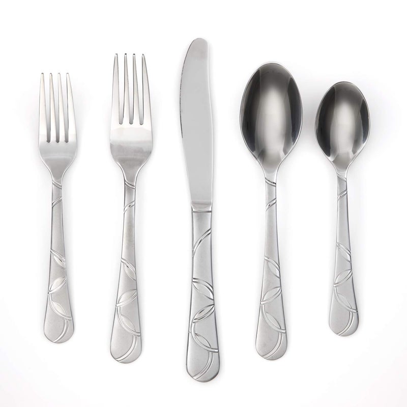 Cambridge Silversmiths Felicity Sand 20-Piece Flatware Silverware Set, Service for 4, Stainless Steel, Includes Forks/Knives/Spoons, Brushed Finish - Image 1